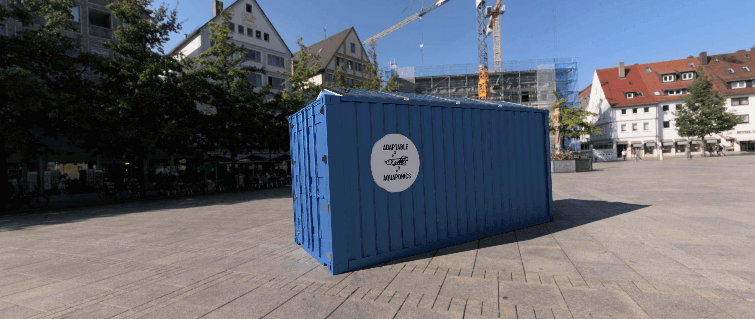 Final render of Adaptable Aquaponics system - perspective view