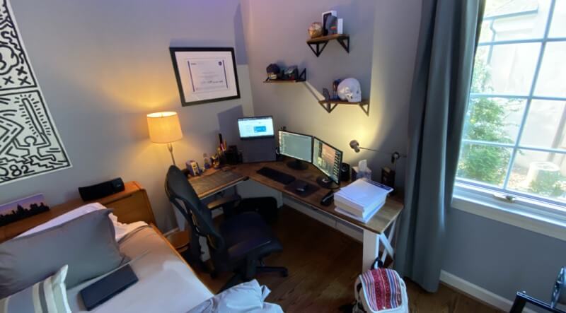 Final beauty shot of completed corner desk installation