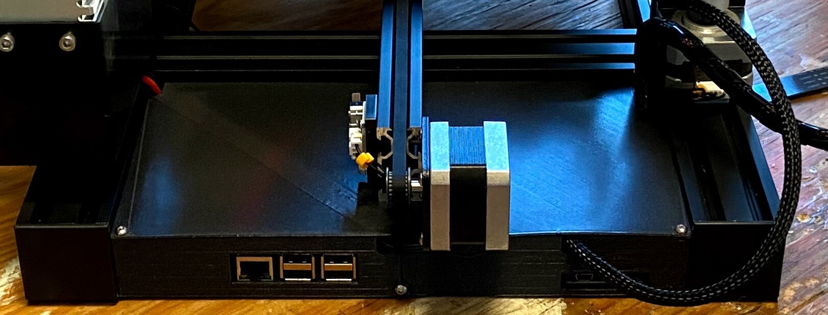 Installed electronics box with Raspberry Pi and mainboard