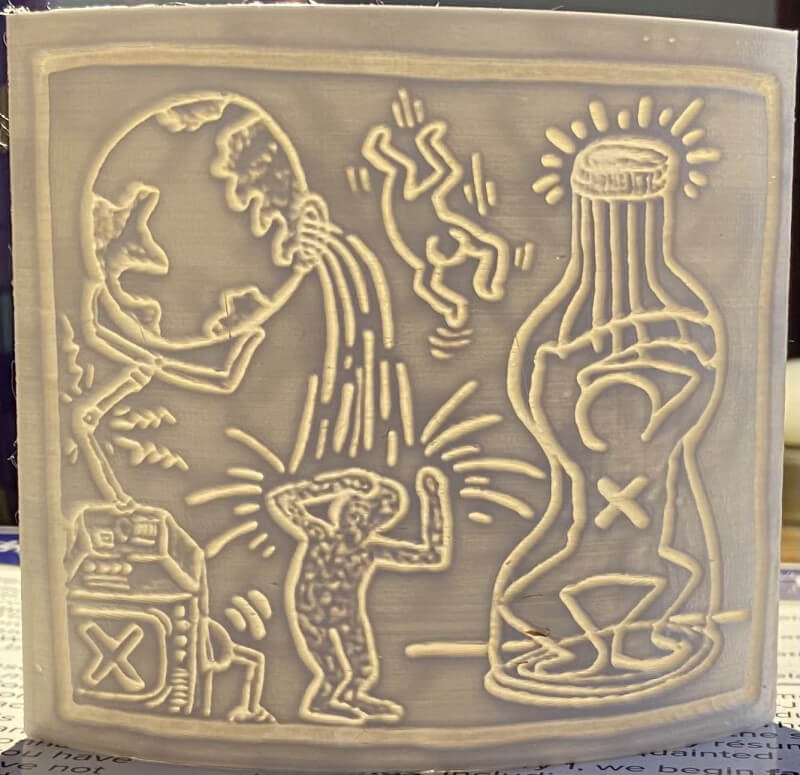 Lithophane print of Keith Haring artwork