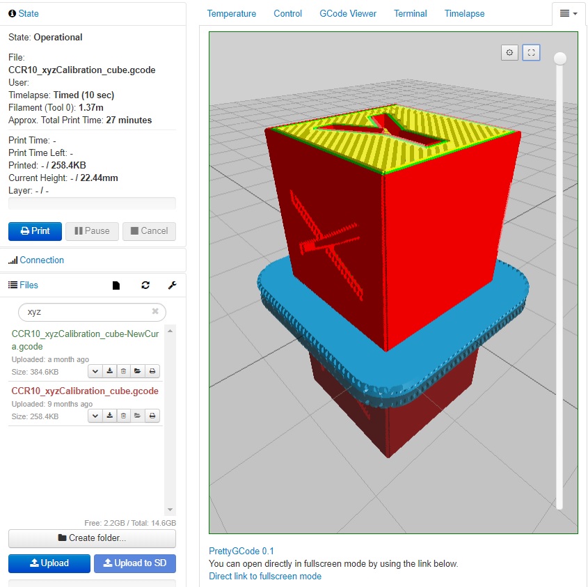 PrettyGCode 3D GCode visualizer tab