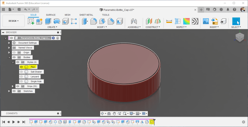 Plain cap style selection in Fusion 360