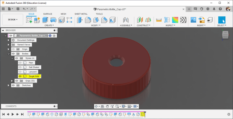 Single hole cap style selection in Fusion 360