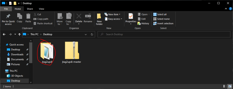 File explorer showing renamed jtag2updi folder structure