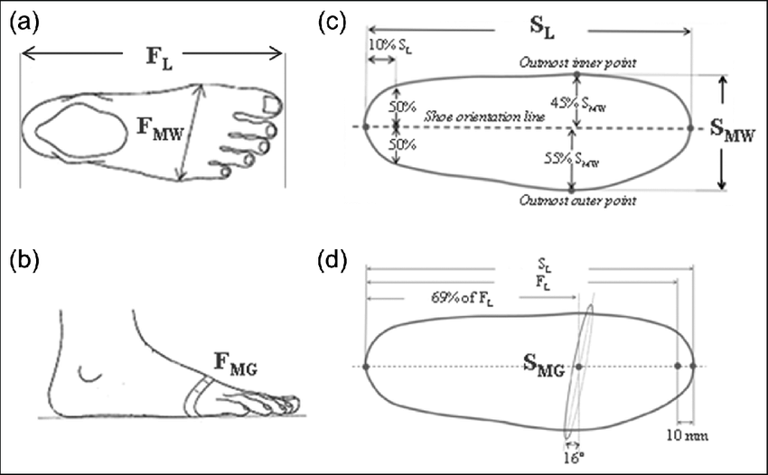 Diagram of foot dimensions for insole design