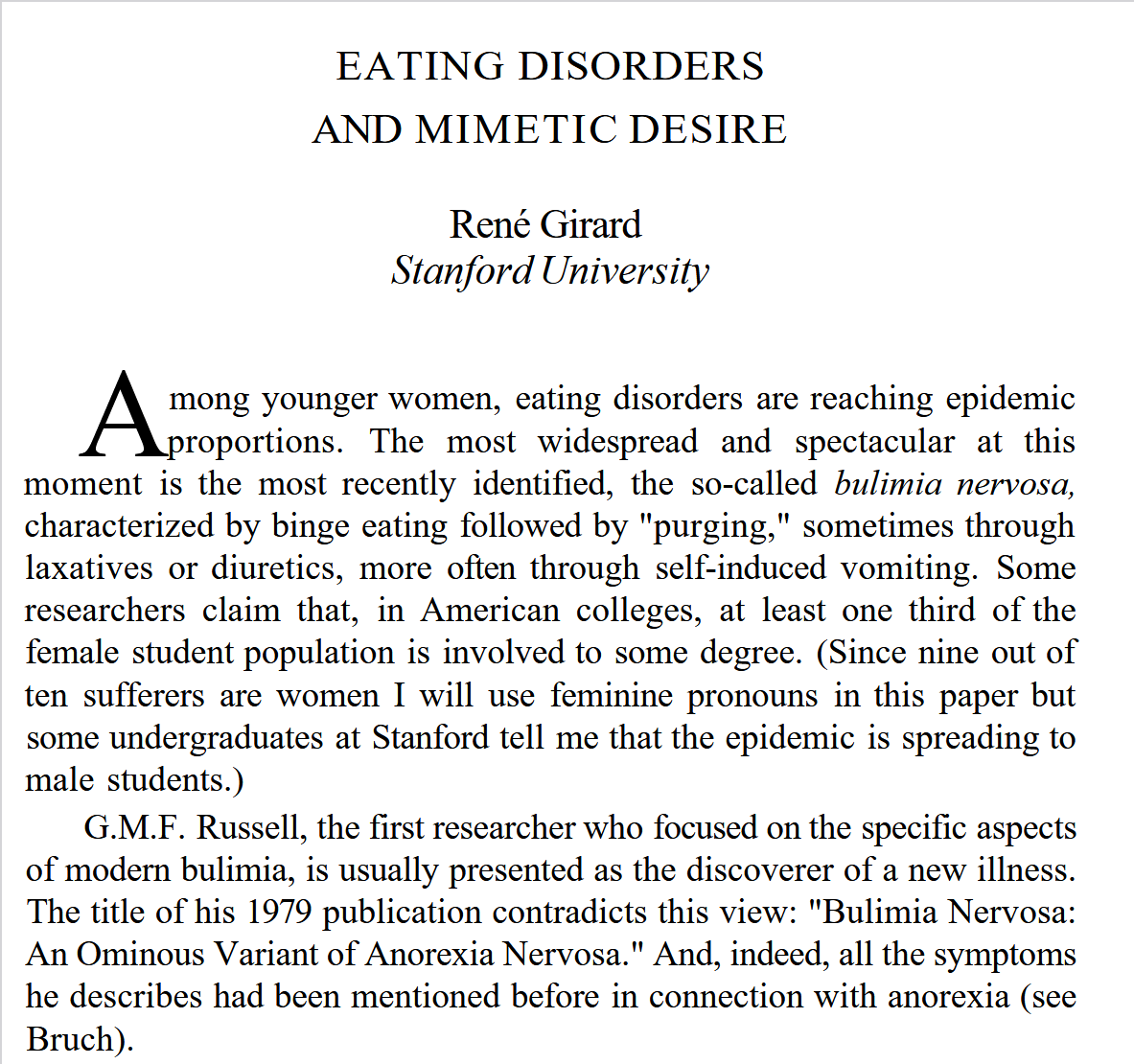 Eating Disorders and Mimetic Desire