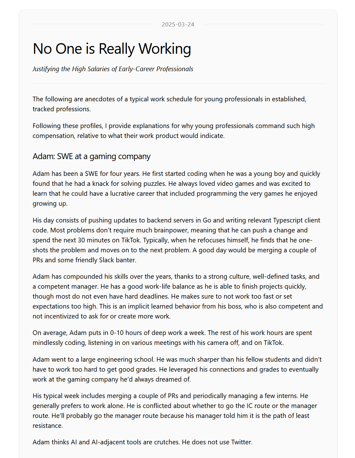 No One is Really Working